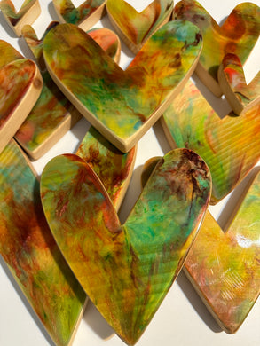 Chunky Wooden heART set(2)Greens/Golds