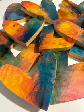 Chunky Wooden heART set (2) Beachy Sunset colours